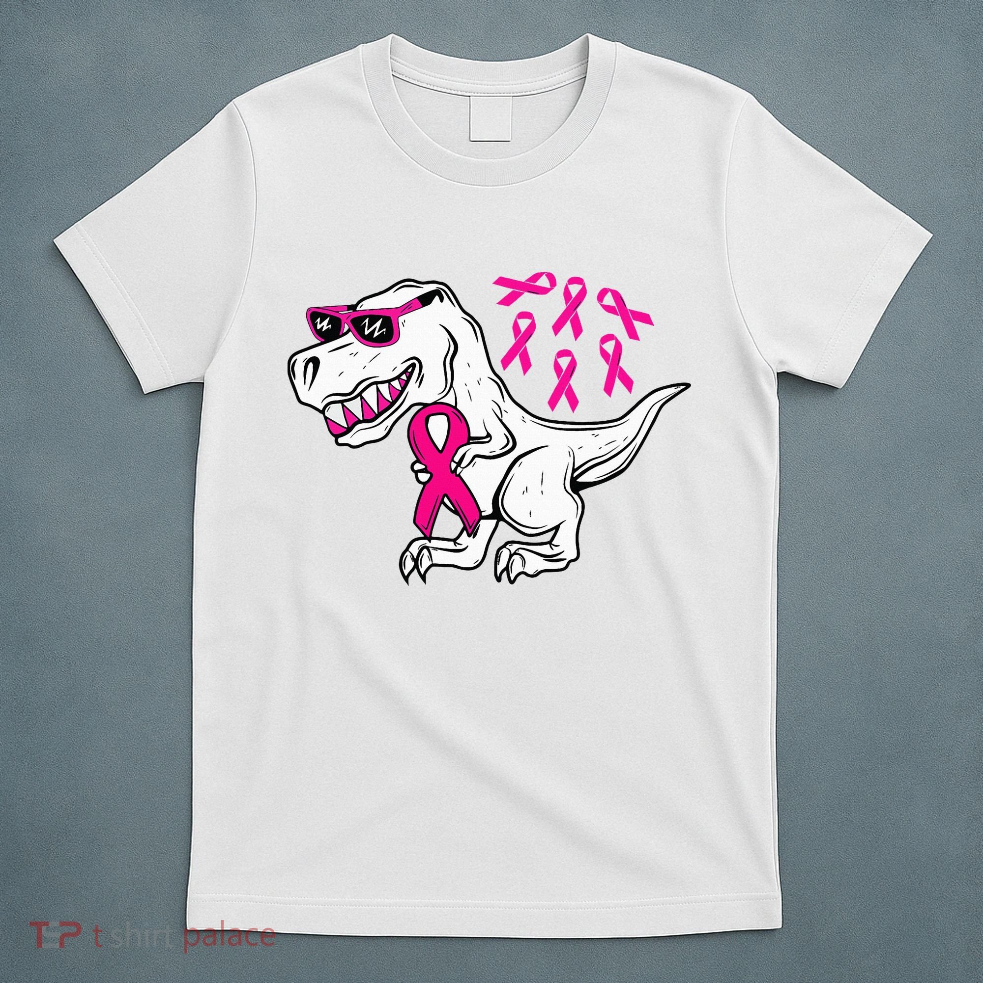 Dinosaur Pink Ribbon Breast Cancer Awareness Month Warrior T-Shirt