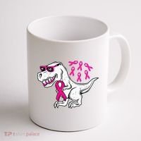 Dinosaur Pink Ribbon Breast Cancer Awareness Month Warrior Coffee Mug thumb 1
