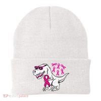 Dinosaur Pink Ribbon Breast Cancer Awareness Month Warrior Beanie thumb 0