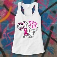 Dinosaur Pink Ribbon Breast Cancer Awareness Month Warrior Women's Tank Top thumb 3