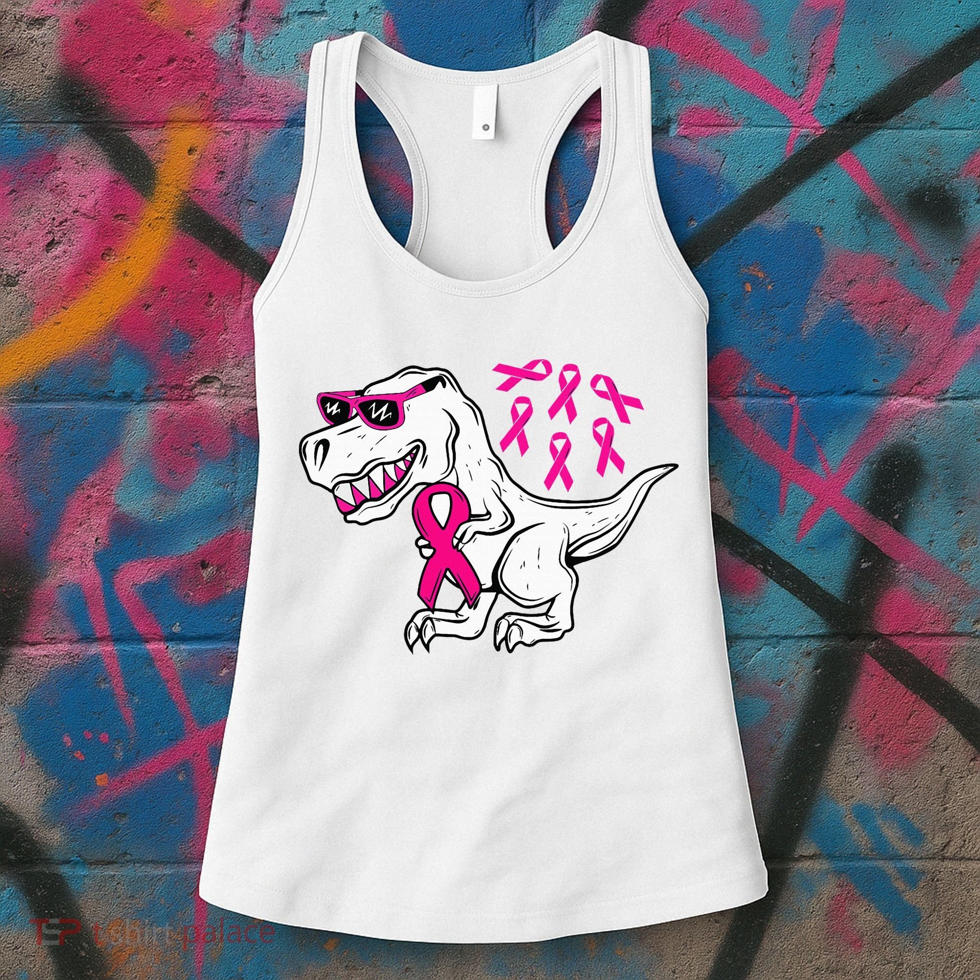 Dinosaur Pink Ribbon Breast Cancer Awareness Month Warrior Women's Tank Top