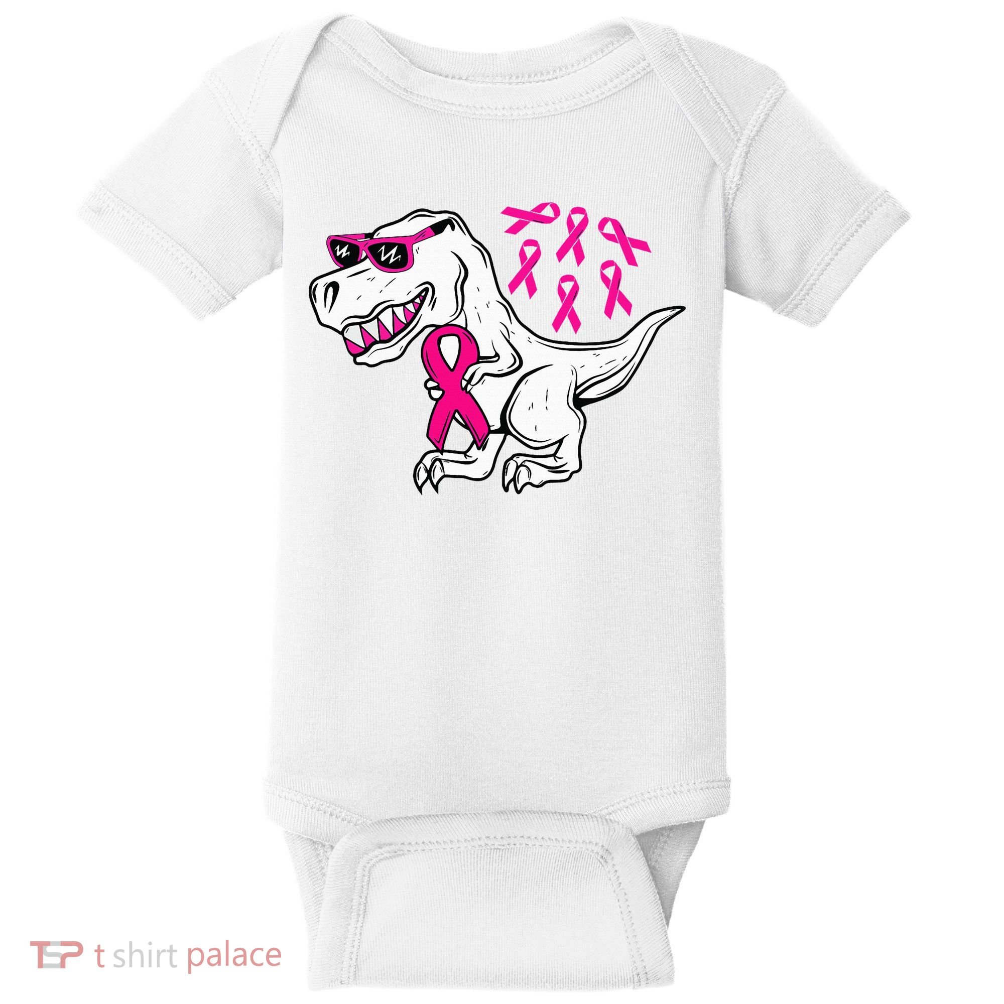 Dinosaur Pink Ribbon Breast Cancer Awareness Month Warrior Baby Bodysuit