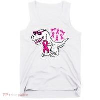 Dinosaur Pink Ribbon Breast Cancer Awareness Month Warrior Tank Top thumb 0