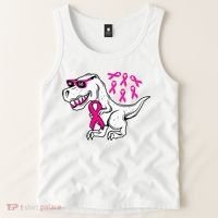 Dinosaur Pink Ribbon Breast Cancer Awareness Month Warrior Tank Top thumb 2