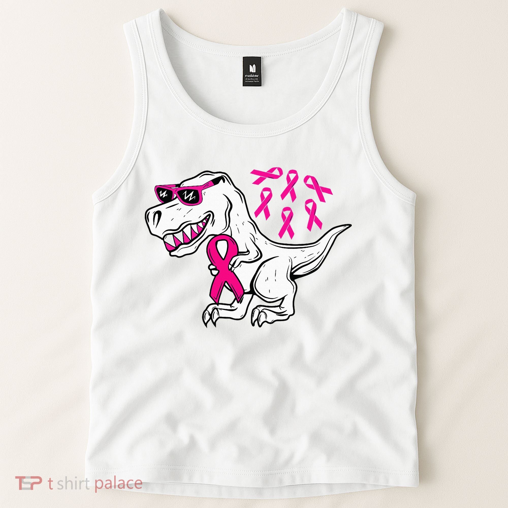 Dinosaur Pink Ribbon Breast Cancer Awareness Month Warrior Tank Top
