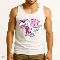 Dinosaur Pink Ribbon Breast Cancer Awareness Month Warrior Tank Top thumb 3