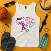 Dinosaur Pink Ribbon Breast Cancer Awareness Month Warrior Tank Top thumb 4