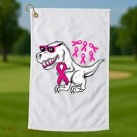 Dinosaur Pink Ribbon Breast Cancer Awareness Month Warrior Golf Towel thumb 1