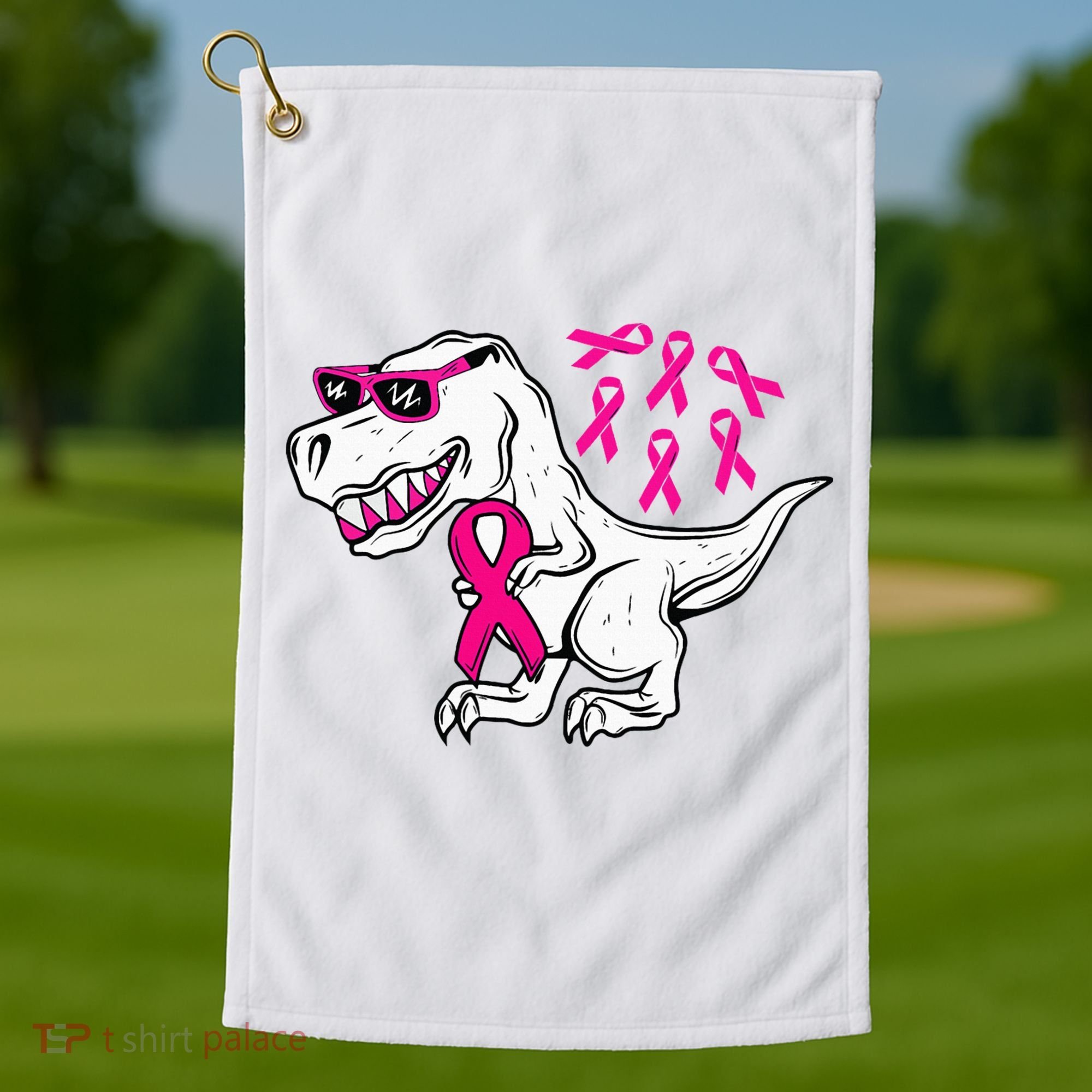 Dinosaur Pink Ribbon Breast Cancer Awareness Month Warrior Golf Towel