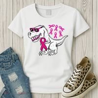 Dinosaur Pink Ribbon Breast Cancer Awareness Month Warrior Women's T-Shirt thumb 3