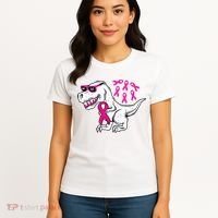 Dinosaur Pink Ribbon Breast Cancer Awareness Month Warrior Women's T-Shirt thumb 4