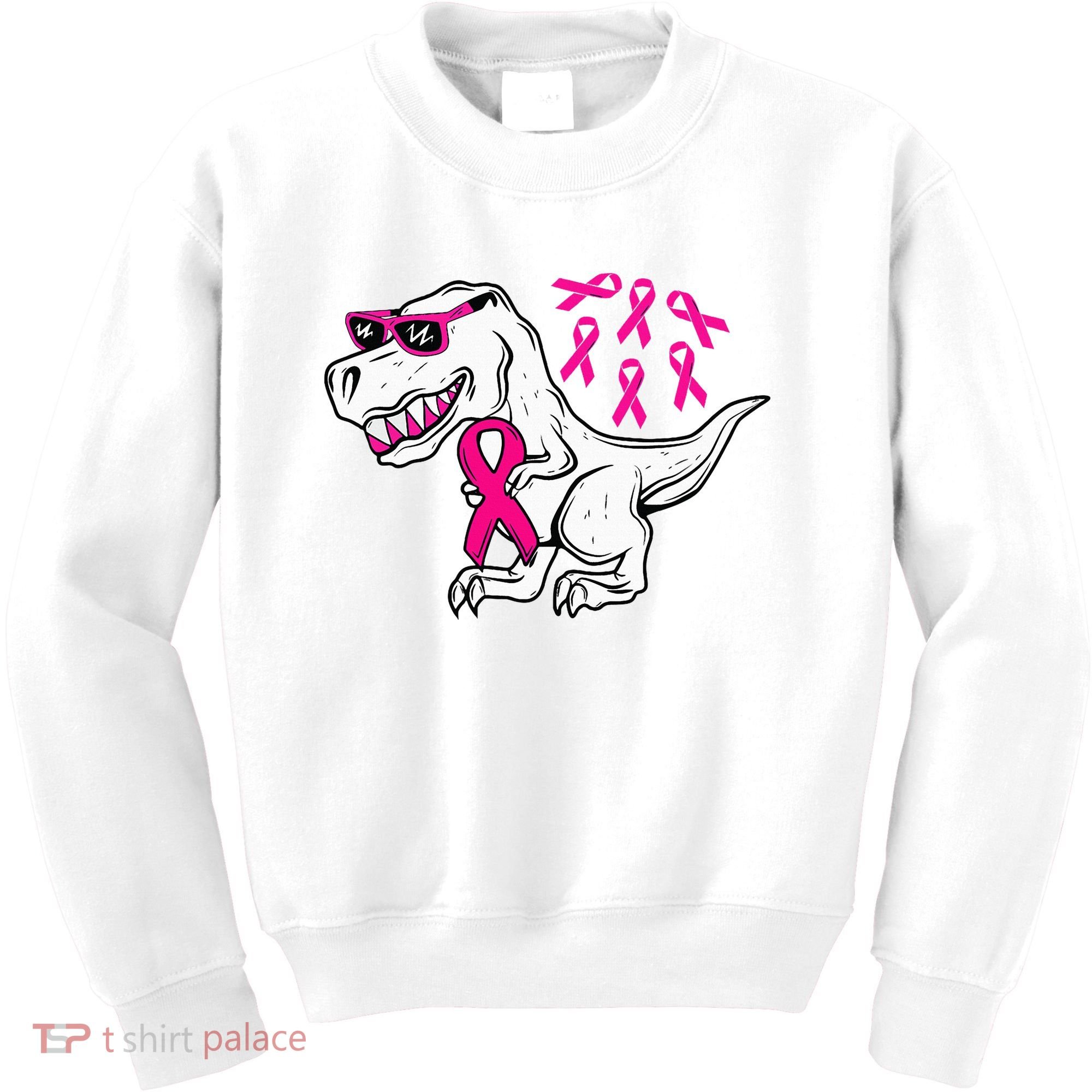 Dinosaur Pink Ribbon Breast Cancer Awareness Month Warrior Kids Sweatshirt