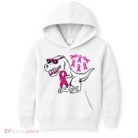 Dinosaur Pink Ribbon Breast Cancer Awareness Month Warrior Kids Hoodie thumb 0