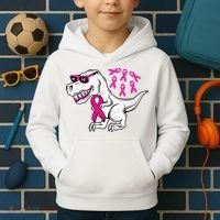 Dinosaur Pink Ribbon Breast Cancer Awareness Month Warrior Kids Hoodie thumb 2