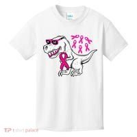 Dinosaur Pink Ribbon Breast Cancer Awareness Month Warrior Kids T-Shirt thumb 0