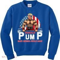Donald Pump Swole America Again Gym Fitness Kids Sweatshirt thumb 0