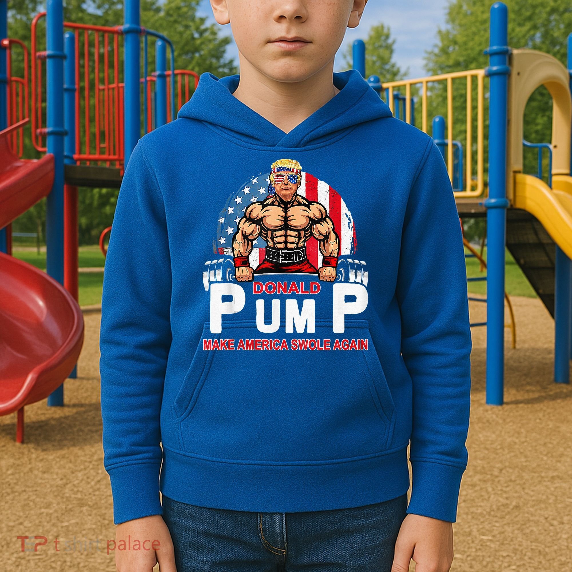 Donald Pump Swole America Again Gym Fitness Kids Hoodie