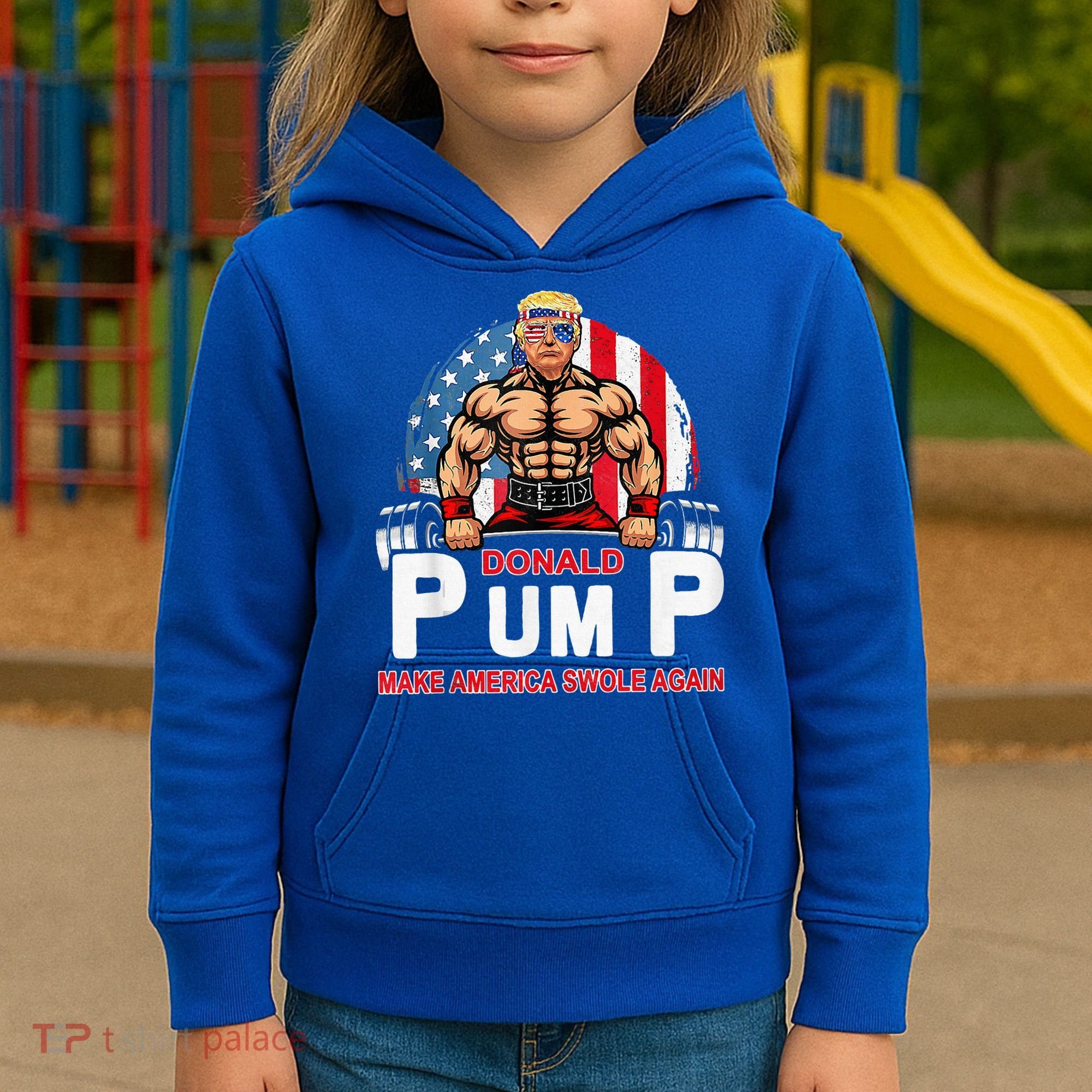 Donald Pump Swole America Again Gym Fitness Kids Hoodie