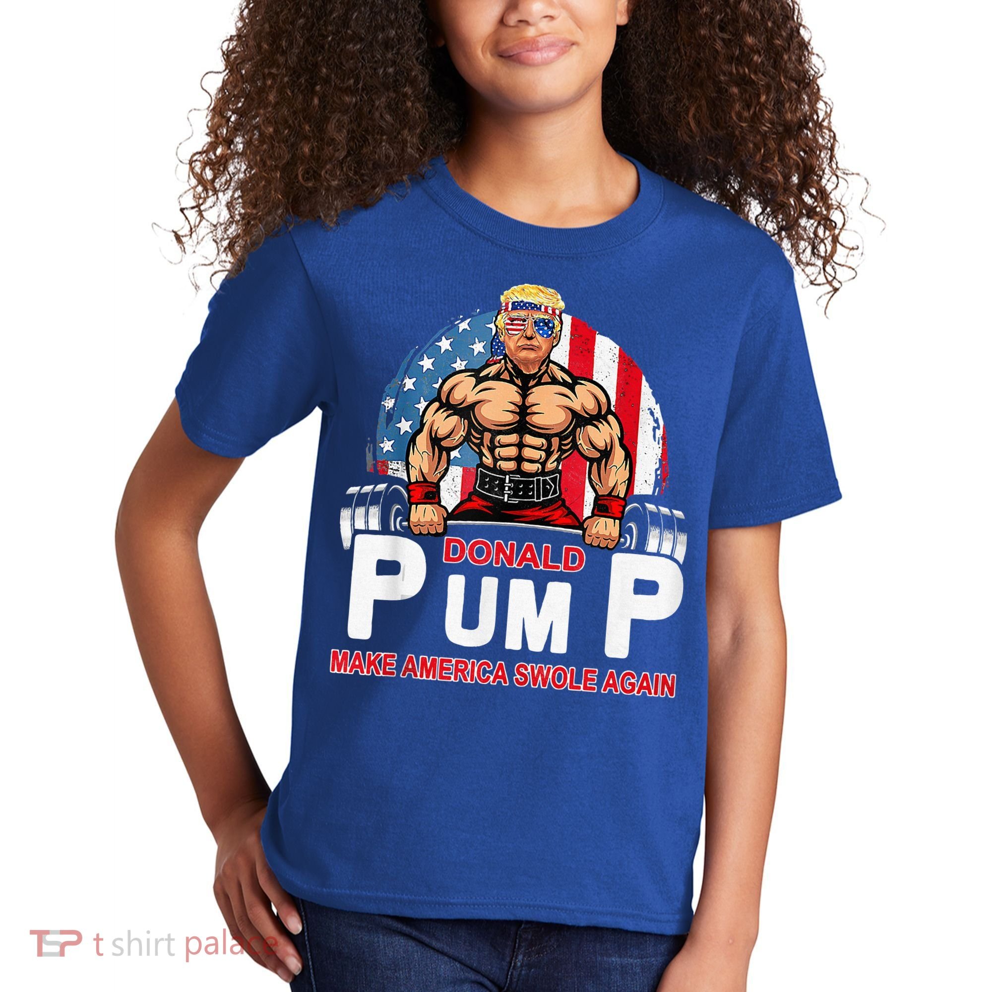 Donald Pump Swole America Again Gym Fitness Kids T-Shirt