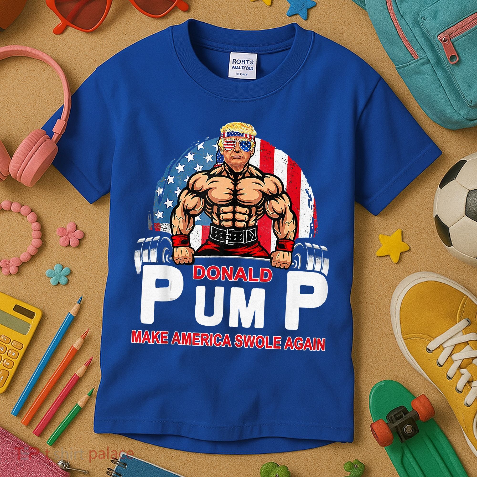 Donald Pump Swole America Again Gym Fitness Kids T-Shirt