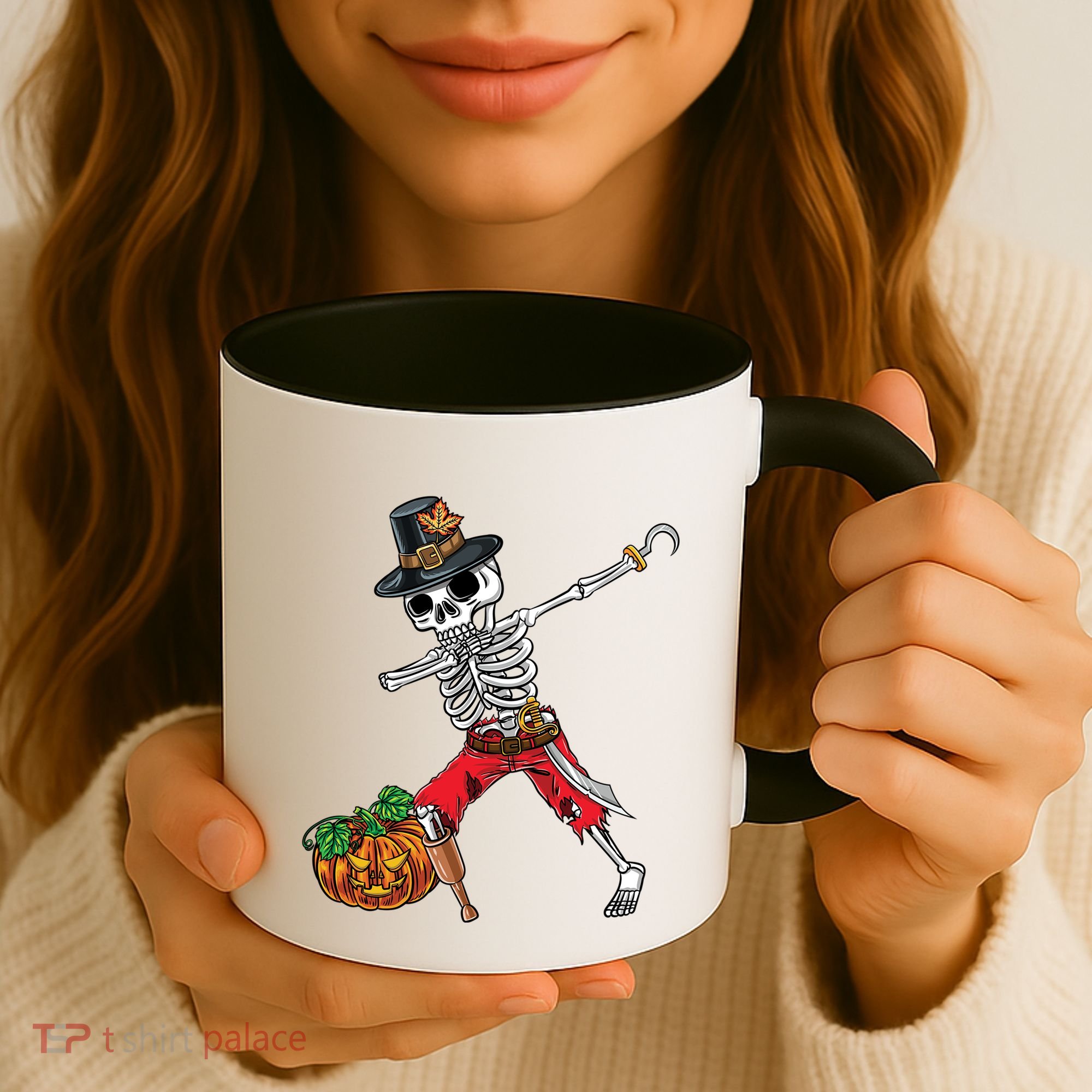 Dabbing Pilgrim Skeleton Pirate Thanksgiving Funny Gift Coffee Mug