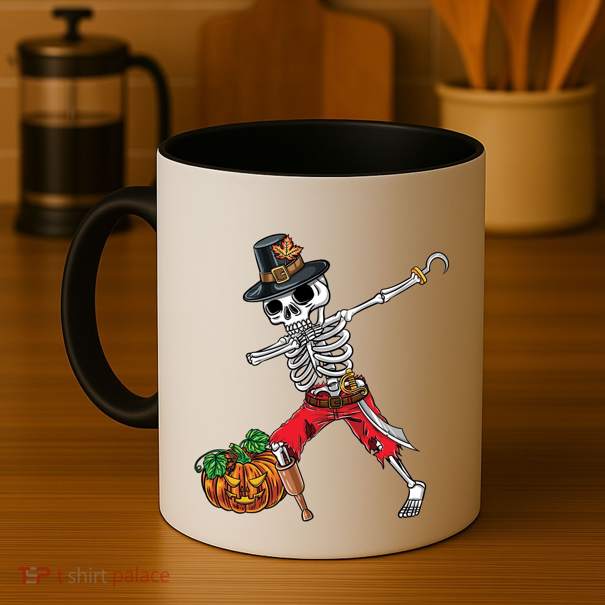 Dabbing Pilgrim Skeleton Pirate Thanksgiving Funny Gift Coffee Mug