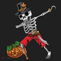 Dabbing Pilgrim Skeleton Pirate Thanksgiving Funny Gift Beanie thumb 2