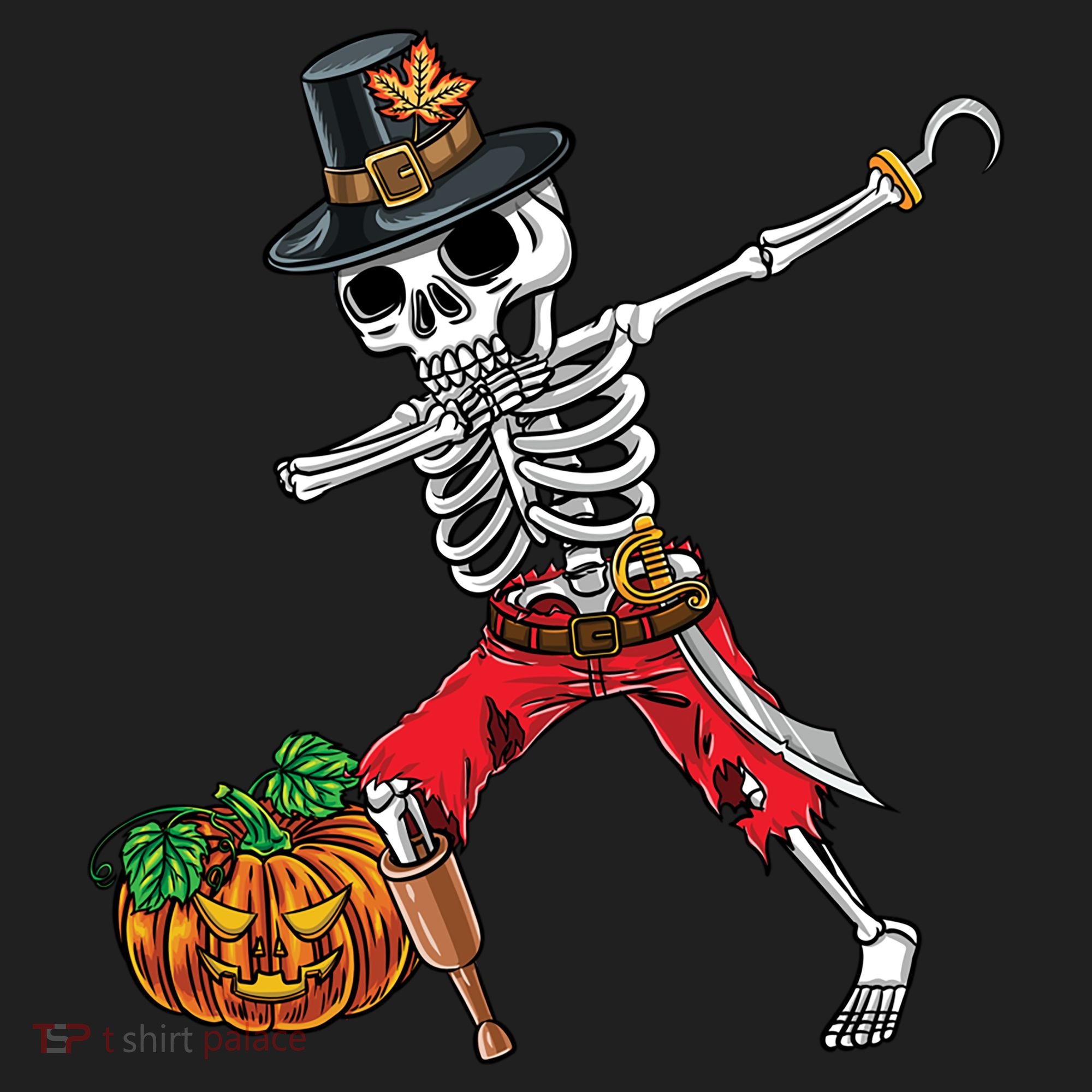 Dabbing Pilgrim Skeleton Pirate Thanksgiving Funny Gift Beanie