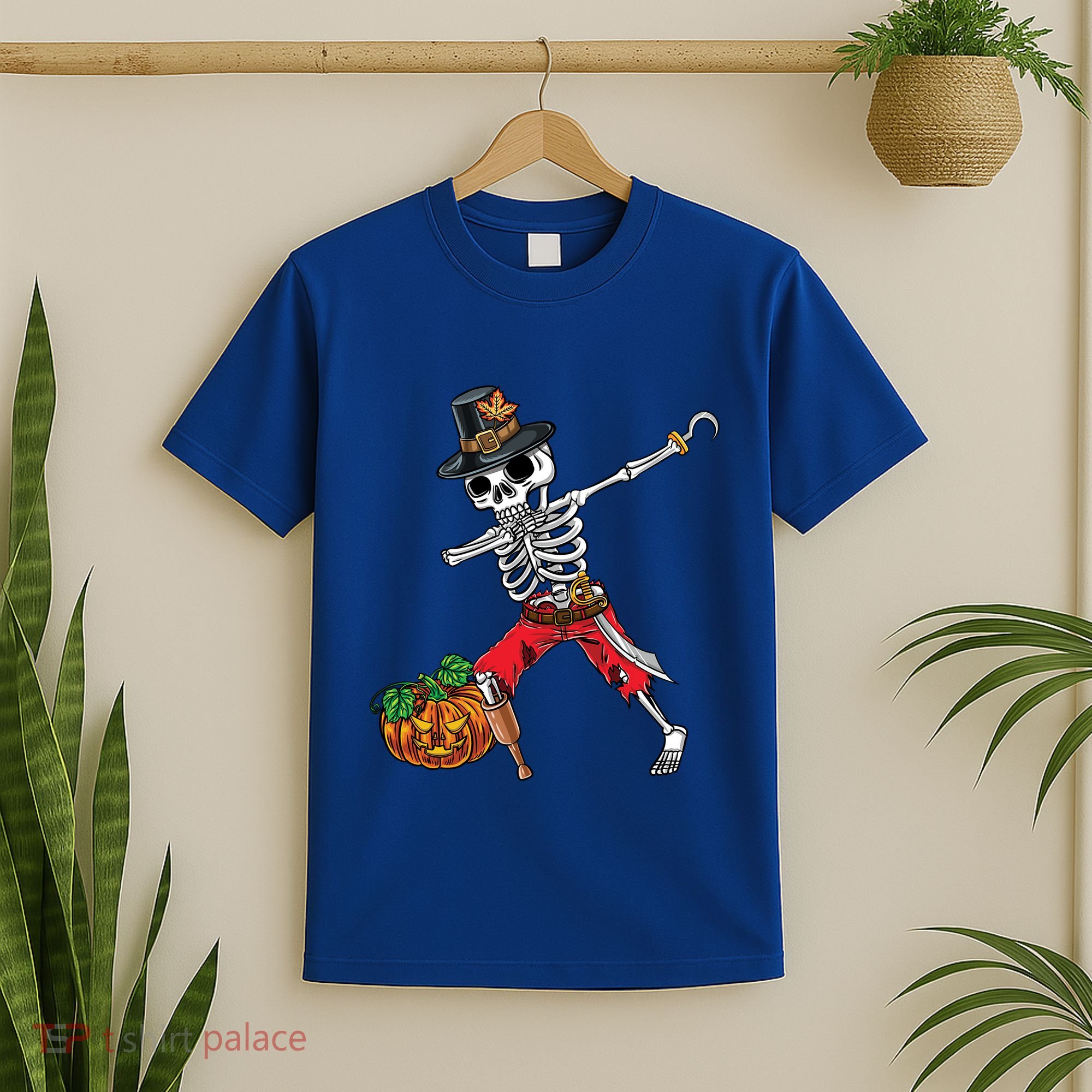 Dabbing Pilgrim Skeleton Pirate Thanksgiving Funny Gift T-Shirt