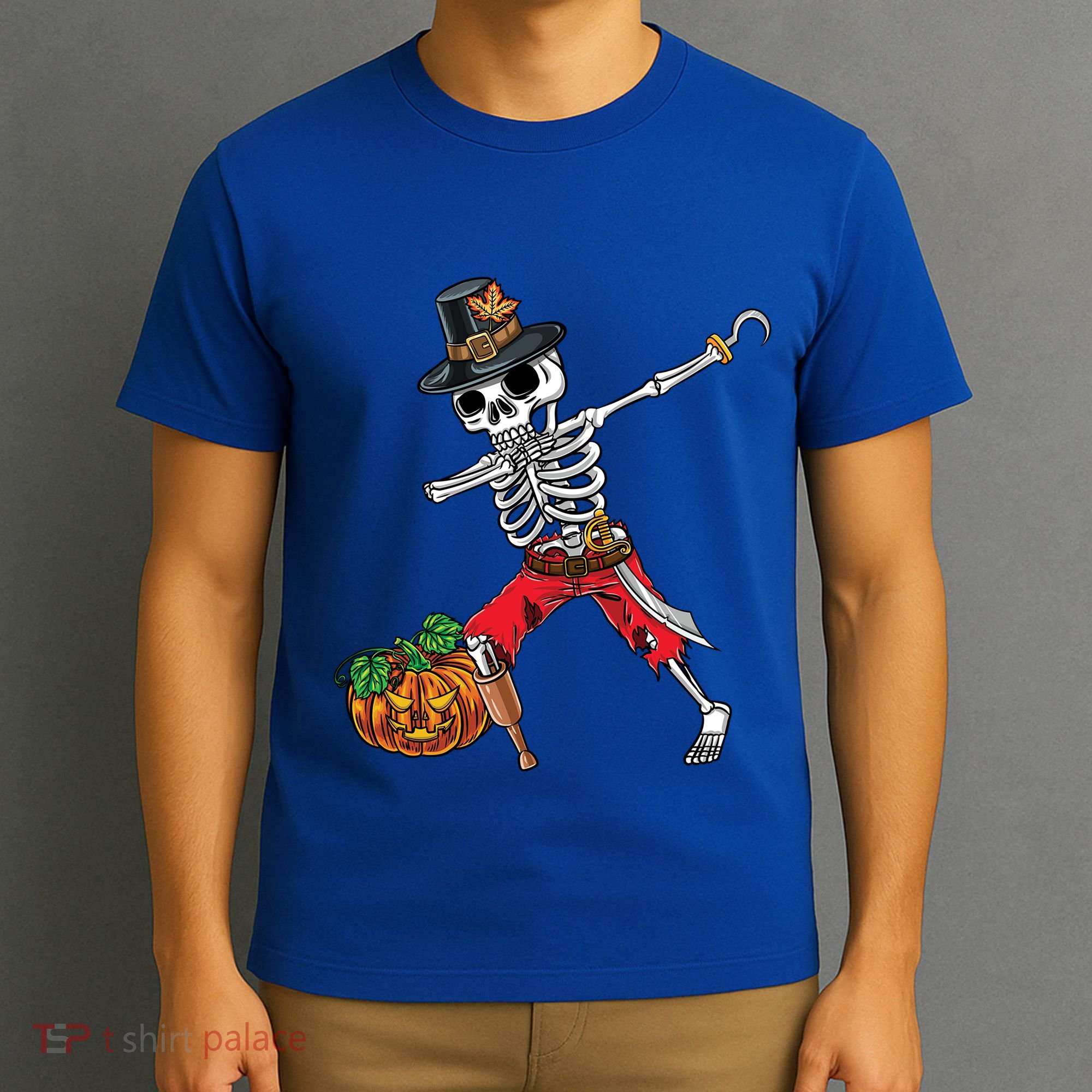 Dabbing Pilgrim Skeleton Pirate Thanksgiving Funny Gift T-Shirt