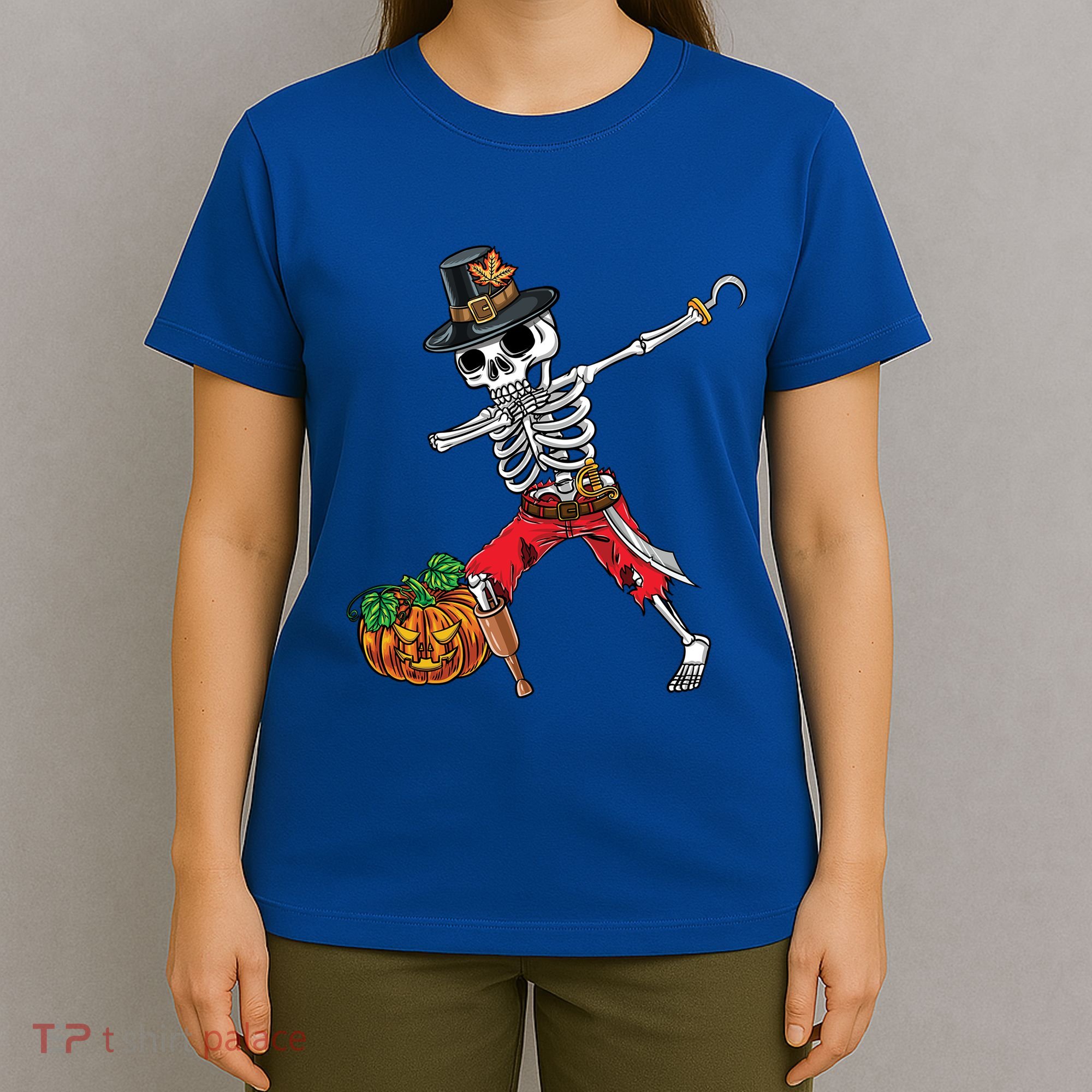 Dabbing Pilgrim Skeleton Pirate Thanksgiving Funny Gift T-Shirt