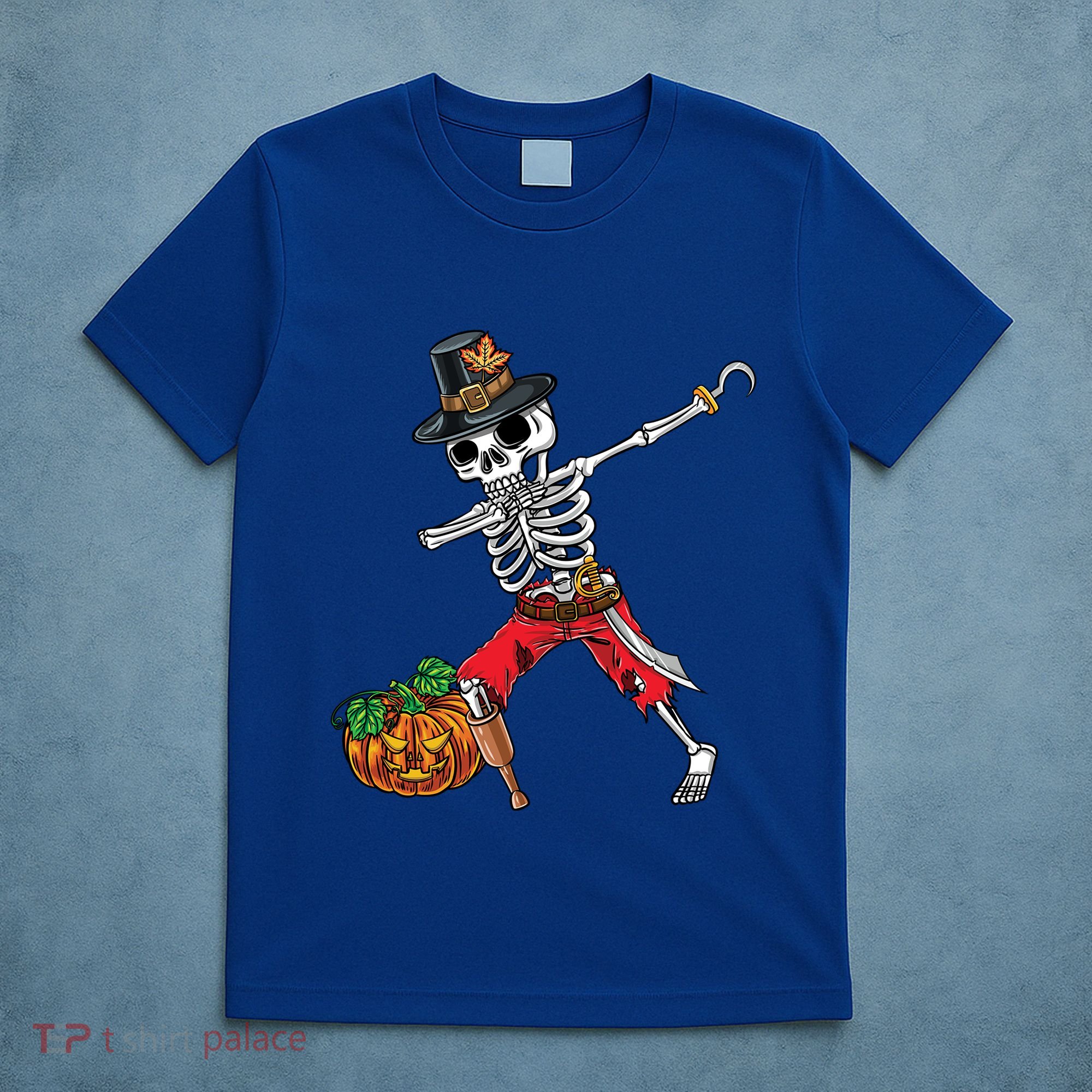 Dabbing Pilgrim Skeleton Pirate Thanksgiving Funny Gift T-Shirt