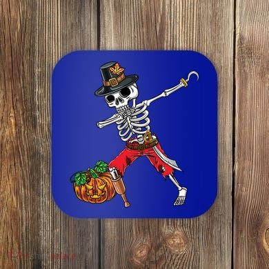 Dabbing Pilgrim Skeleton Pirate Thanksgiving Funny Gift Coaster