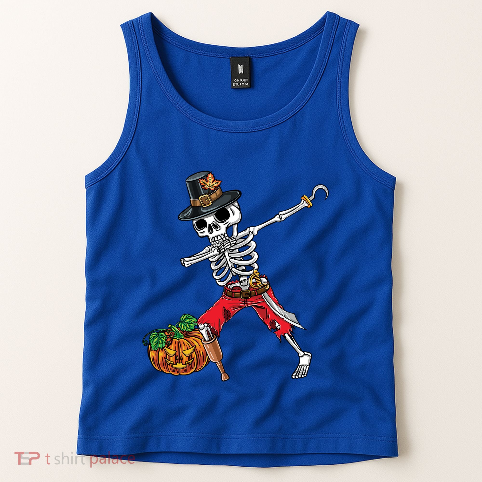 Dabbing Pilgrim Skeleton Pirate Thanksgiving Funny Gift Tank Top