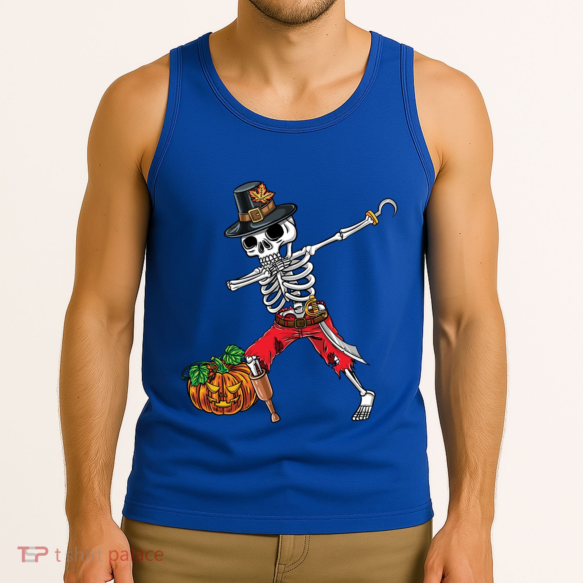 Dabbing Pilgrim Skeleton Pirate Thanksgiving Funny Gift Tank Top
