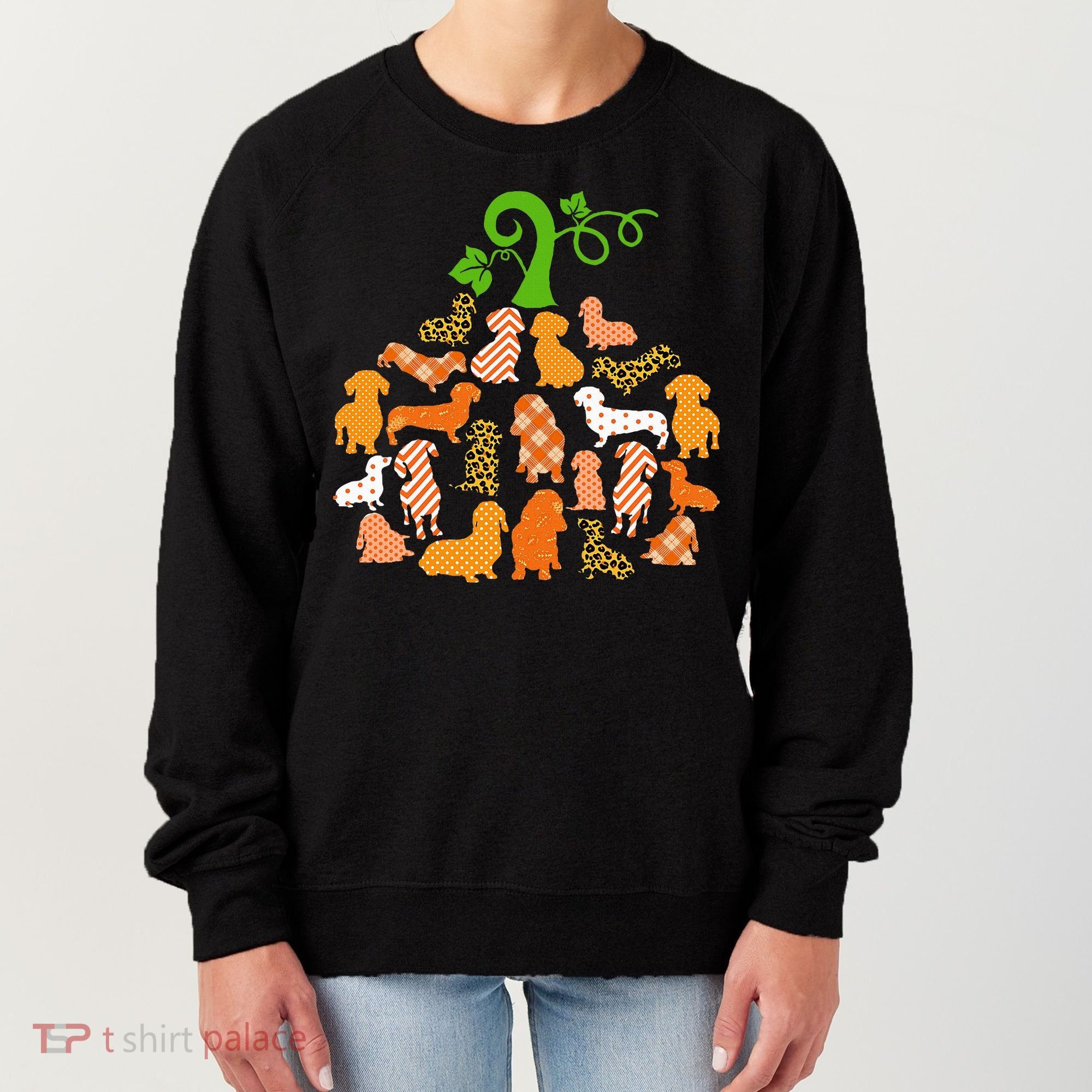 Dachshund Pumpkin Shape Plaid Leopard Dog Autumn Halloween Women's Sweatshirt