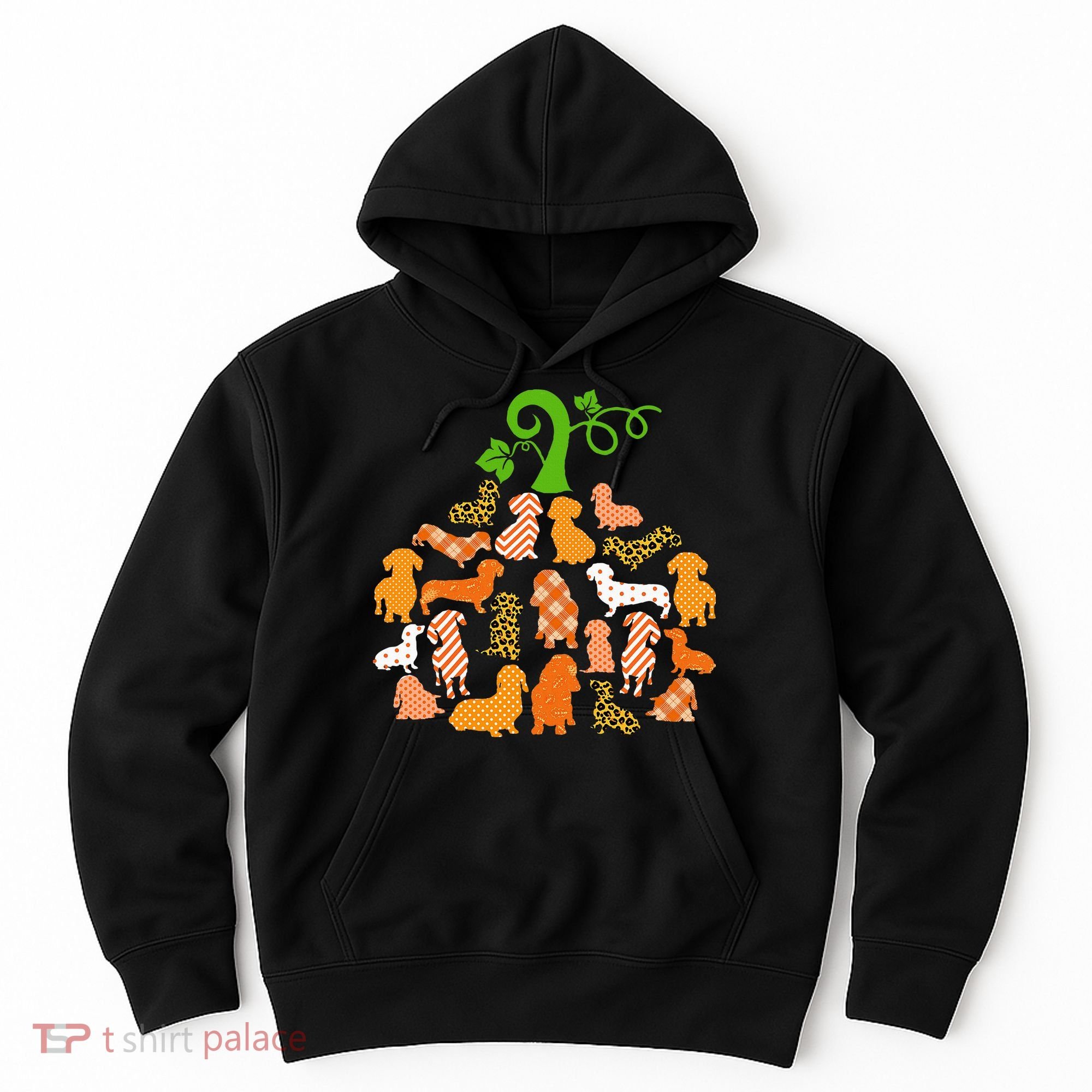 Dachshund Pumpkin Shape Plaid Leopard Dog Autumn Halloween Hoodie