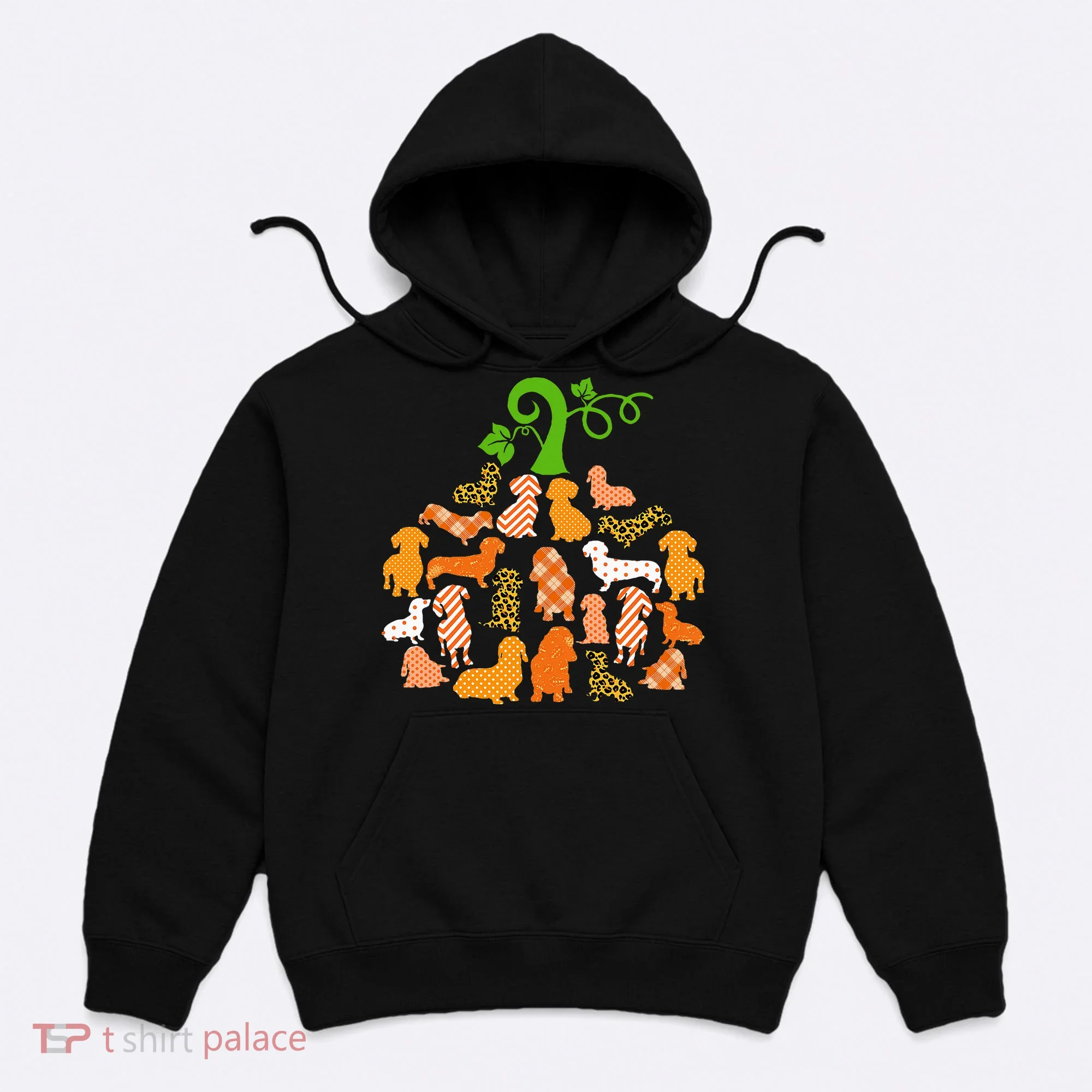 Dachshund Pumpkin Shape Plaid Leopard Dog Autumn Halloween Hoodie