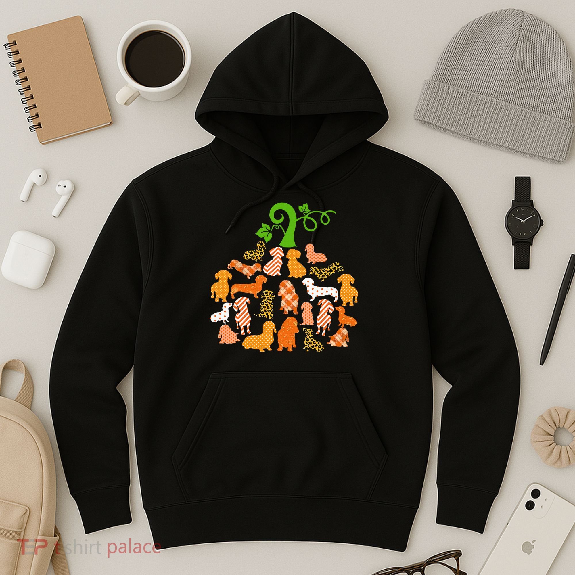 Dachshund Pumpkin Shape Plaid Leopard Dog Autumn Halloween Hoodie