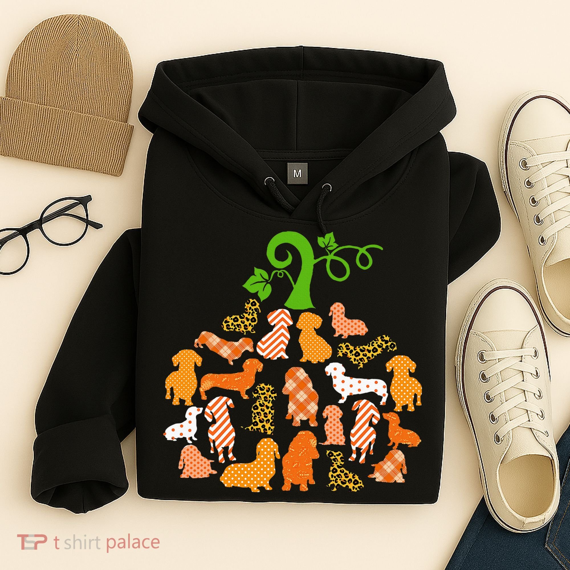 Dachshund Pumpkin Shape Plaid Leopard Dog Autumn Halloween Hoodie
