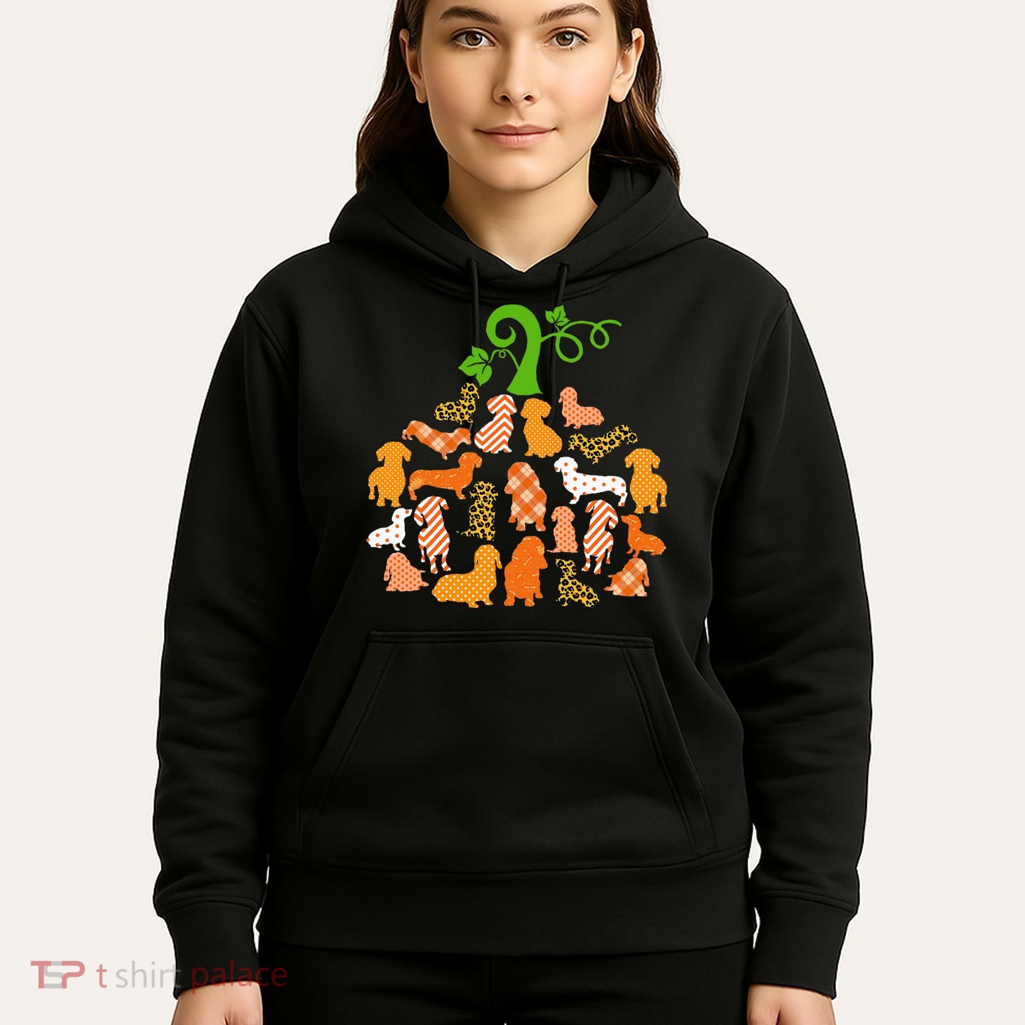 Dachshund Pumpkin Shape Plaid Leopard Dog Autumn Halloween Hoodie