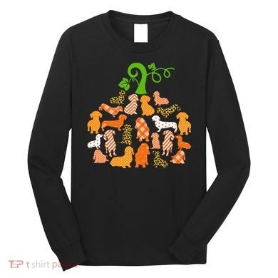 Dachshund Pumpkin Shape Plaid Leopard Dog Autumn Halloween Long Sleeve Shirt