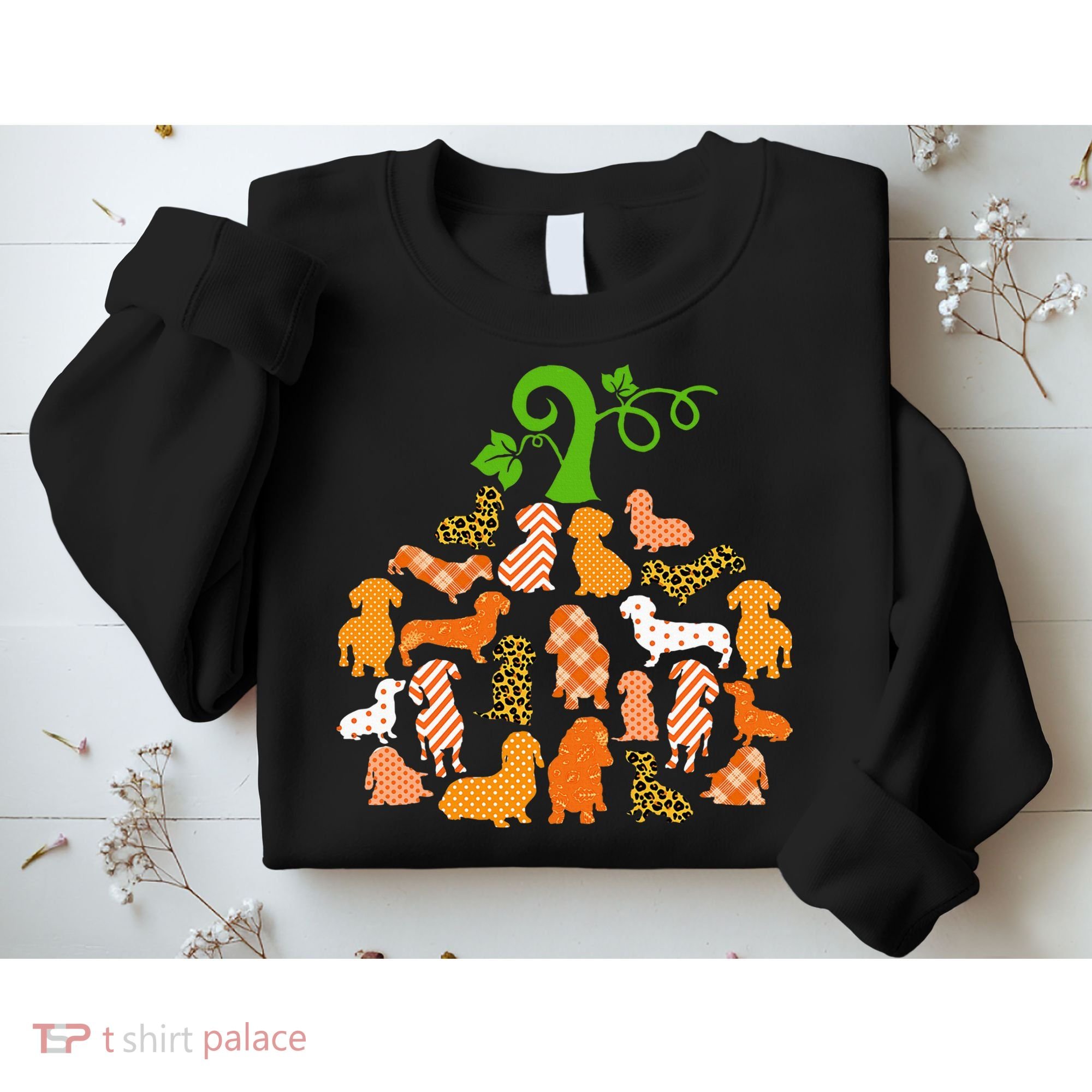 Dachshund Pumpkin Shape Plaid Leopard Dog Autumn Halloween Sweatshirt