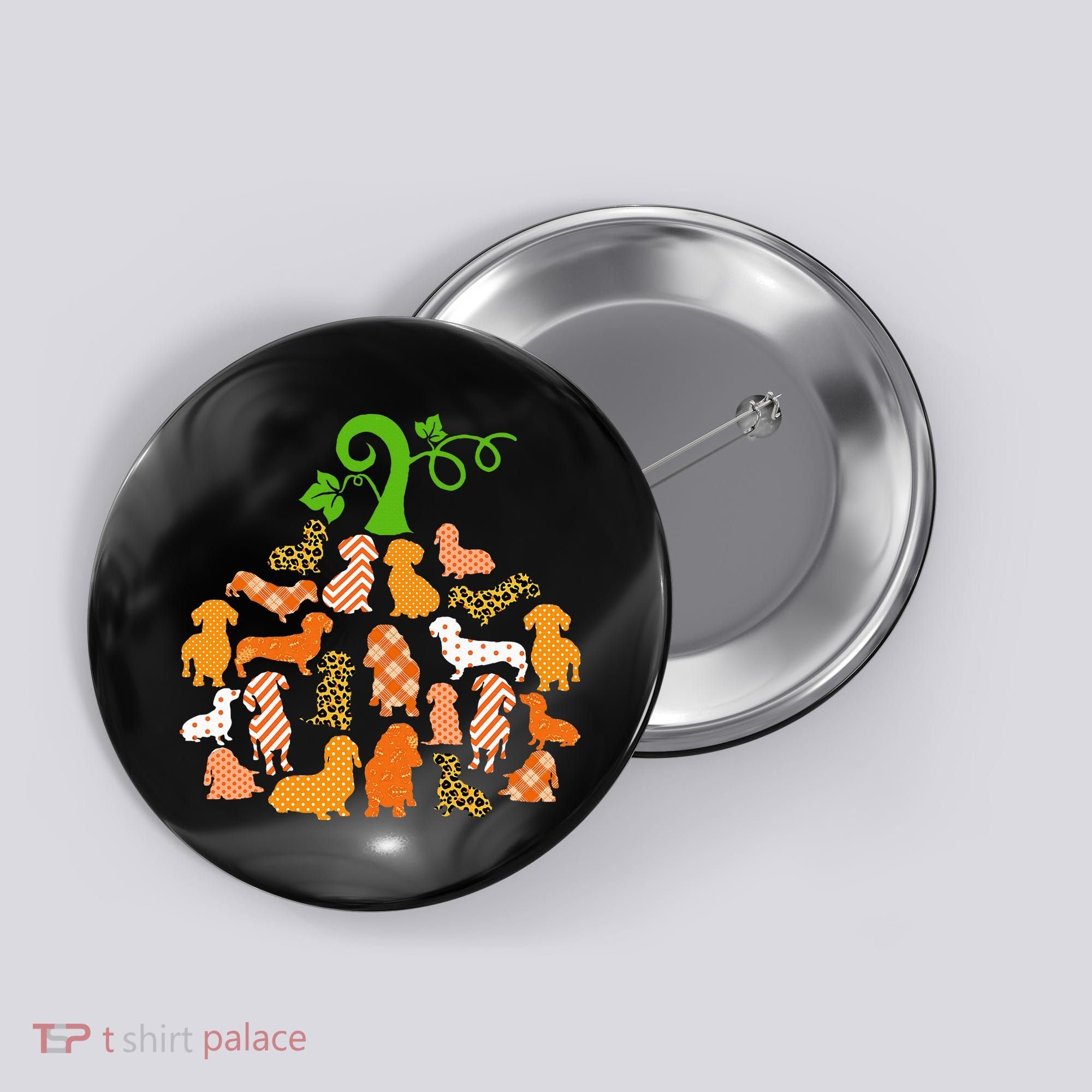 Dachshund Pumpkin Shape Plaid Leopard Dog Autumn Halloween Button