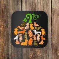 Dachshund Pumpkin Shape Plaid Leopard Dog Autumn Halloween Coaster thumb 0