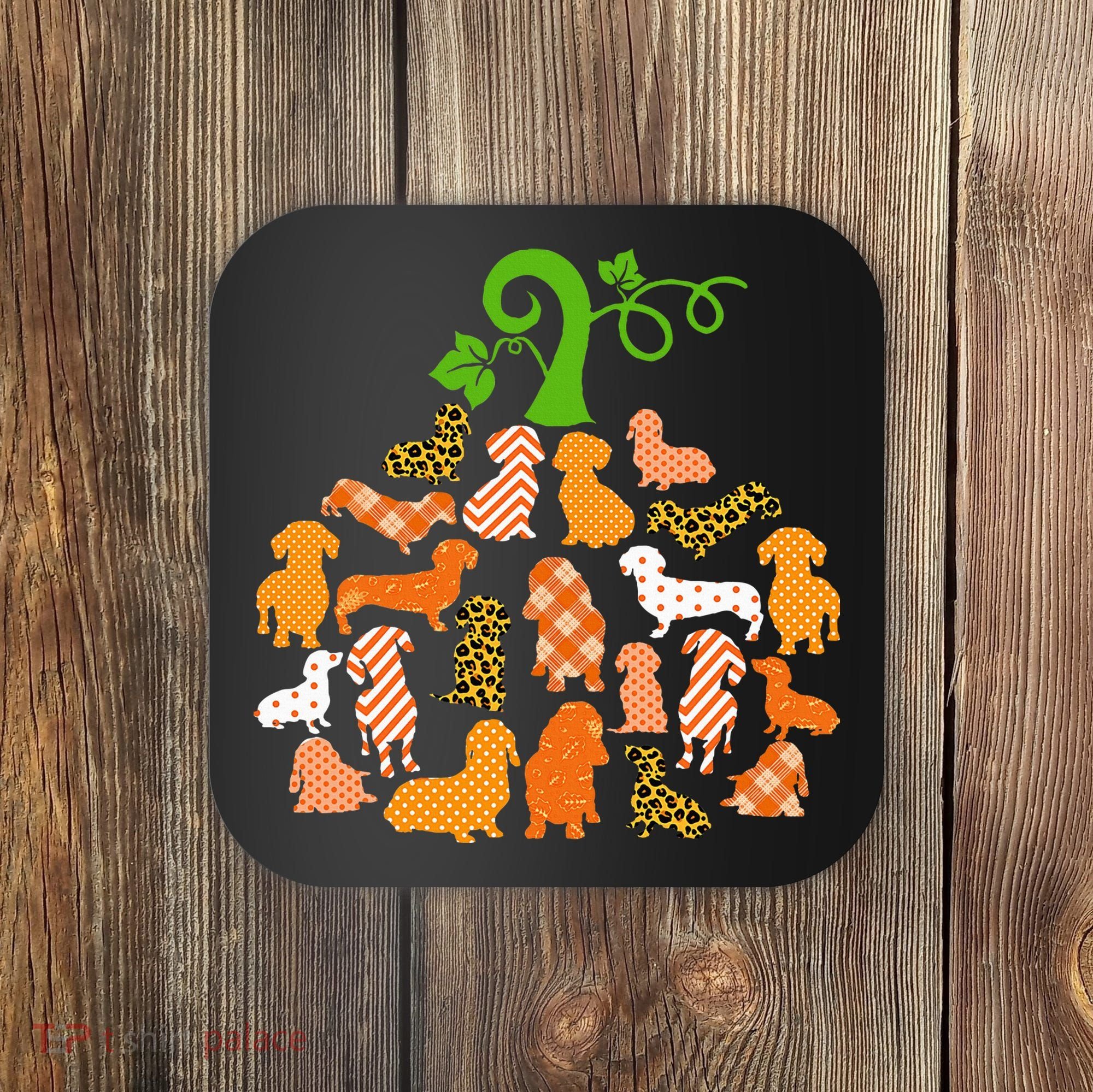 Dachshund Pumpkin Shape Plaid Leopard Dog Autumn Halloween Coaster