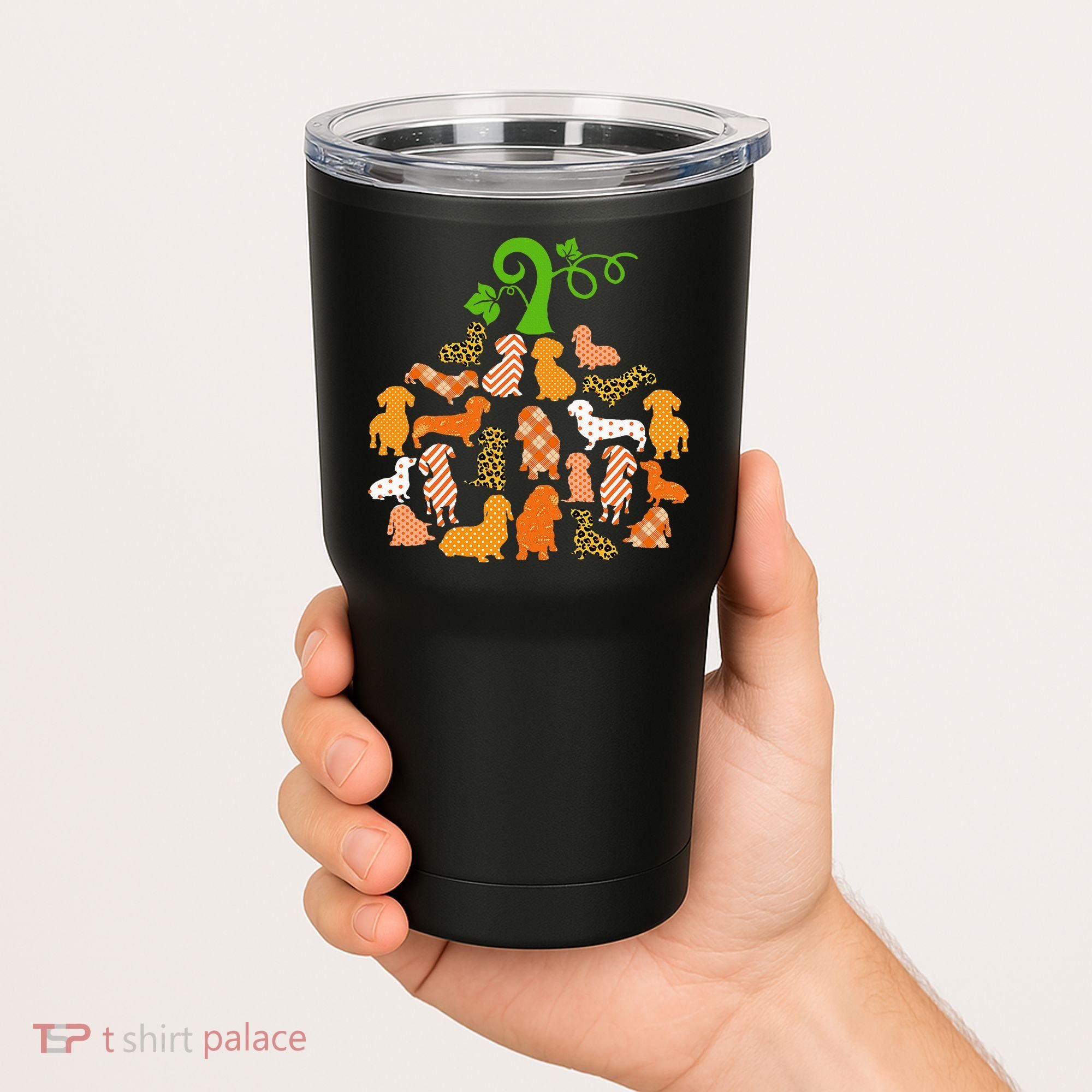Dachshund Pumpkin Shape Plaid Leopard Dog Autumn Halloween Tumbler