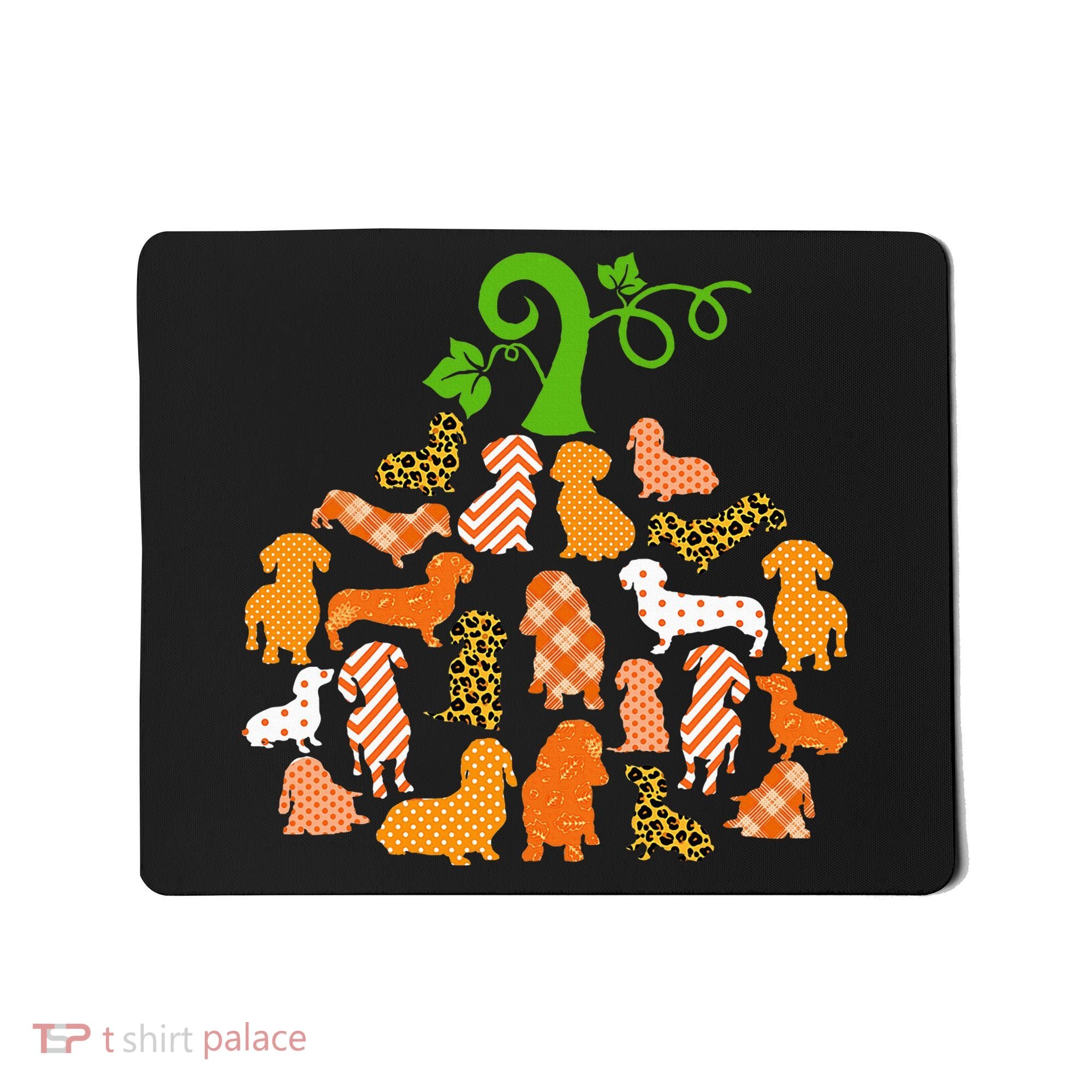 Dachshund Pumpkin Shape Plaid Leopard Dog Autumn Halloween Mousepad