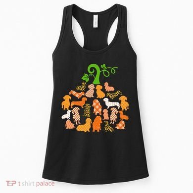 Dachshund Pumpkin Shape Plaid Leopard Dog Autumn Halloween Women's Tank Top