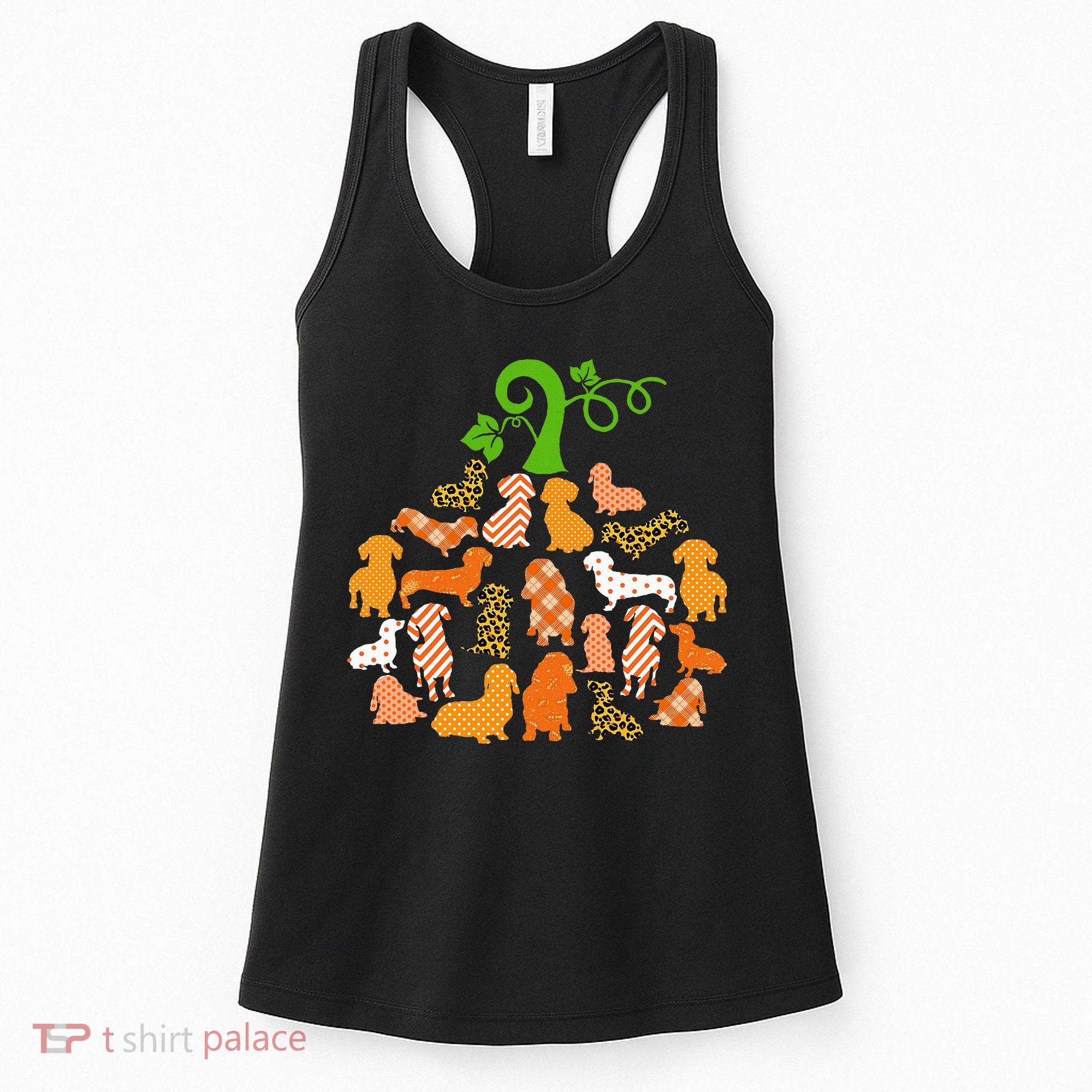 Dachshund Pumpkin Shape Plaid Leopard Dog Autumn Halloween Women's Tank Top